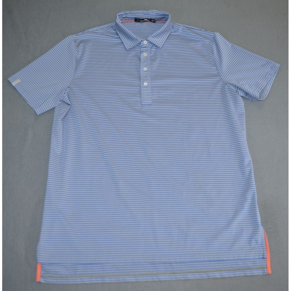 Ralph Lauren RLX Shirt Mens XL Blue Gray Striped Performance Stretch Golf Causal